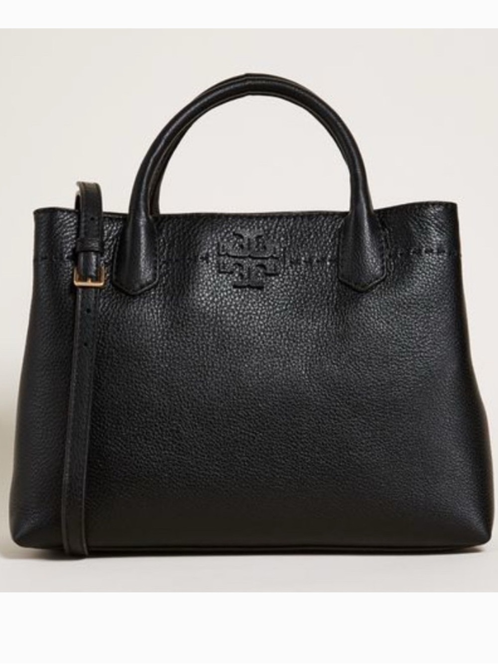 Tory Burch McGraw Black Pebble Leather Satchel with Detachable Strap